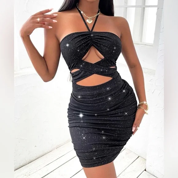 Shein Dresses | Cut Out Ruched Bodycon Dress | Color: Black | Size: Xl | Krobles14's Closet Shein Dresses | Cut Out Ruched Bodycon Dress | Color: Black | Size: Xl | Krobles14's Closet